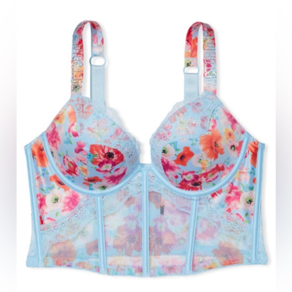 New! Victorias Secret happy poppy rhinestone bustier bra floral 22935